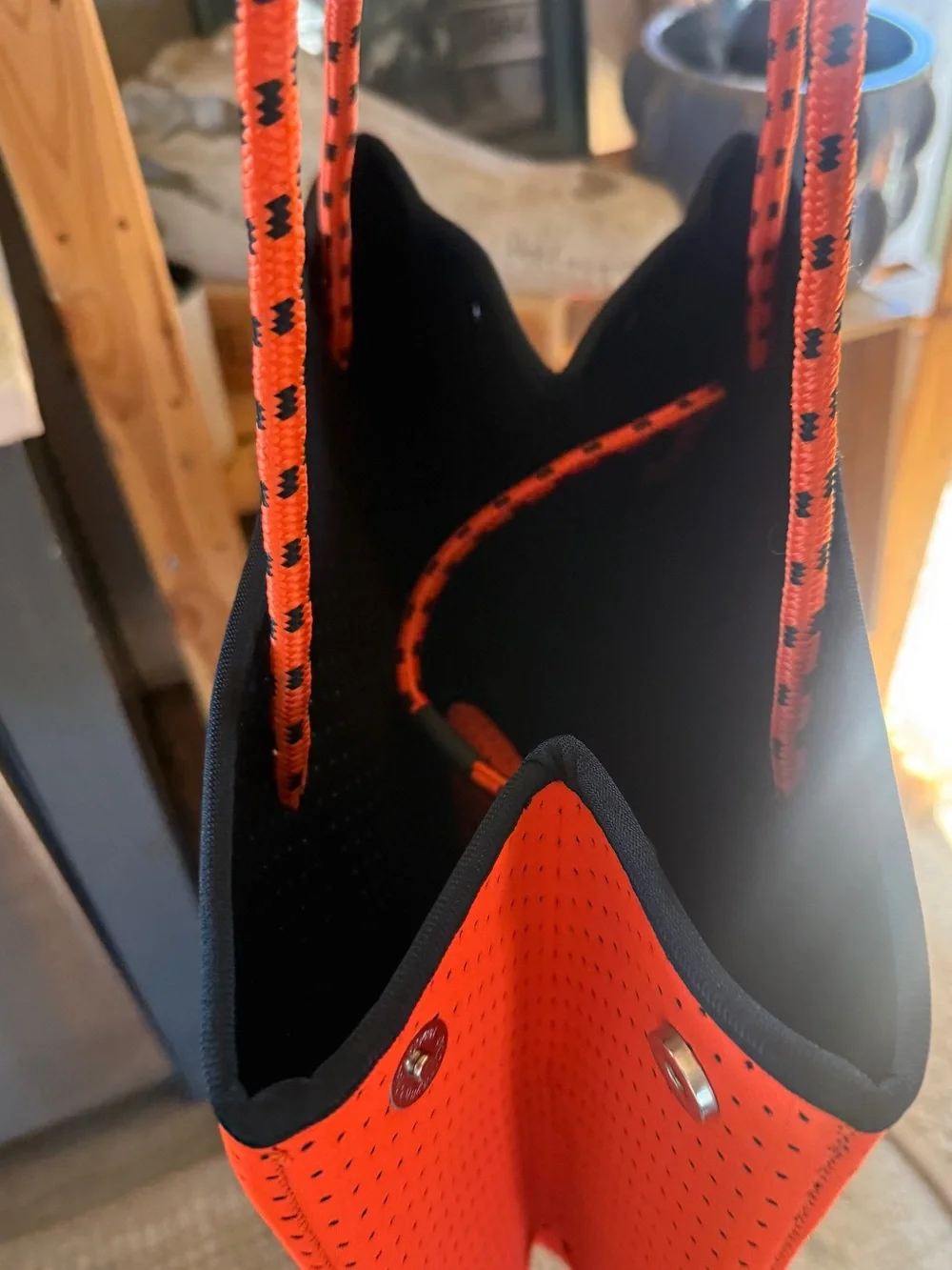 New 15” Orange Neoprene waterproof Tote beach pool Bag with Zip Pouch